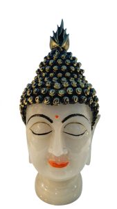 Lord Buddha Head Glossy White Polyresin Statue