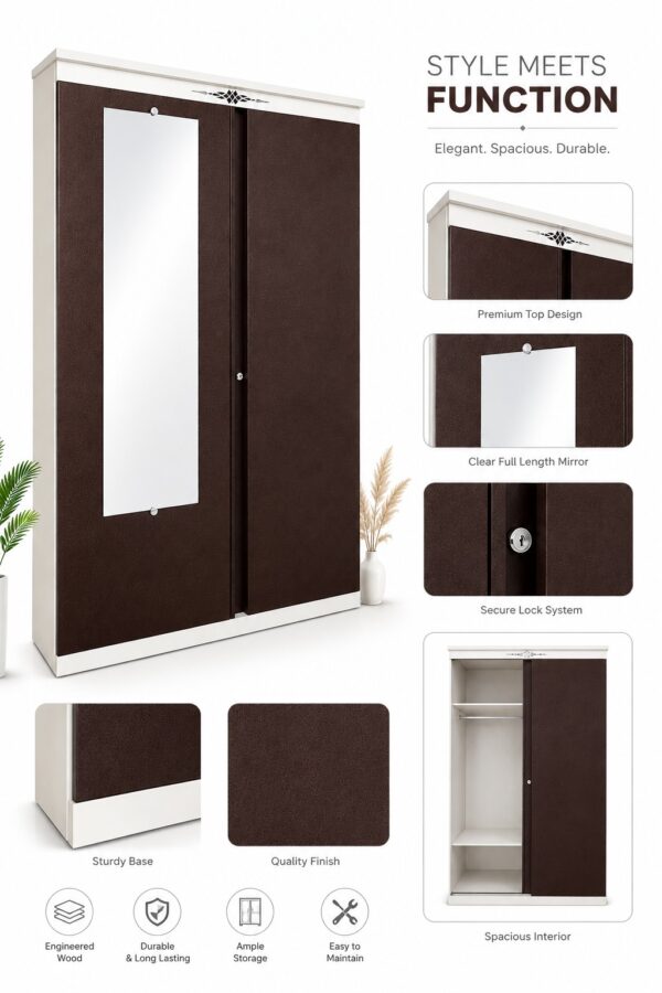 2-Door Wardrobe with Full Length Mirror