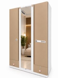 3-Door Wardrobe with Full Length Center Mirror, Secure Internal Locker and 2 Bottom Drawers
