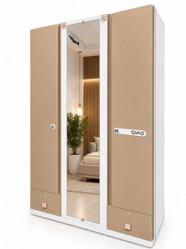 3-Door Wardrobe with Full Length Center Mirror,(Beige ) 3-Door Wardrobe with Full Length Center Mirror,(Beige )