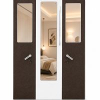 3-Door Wardrobe with Triple Mirror Glass Panels and High Security Locker Handles (Coffee Brown & White)