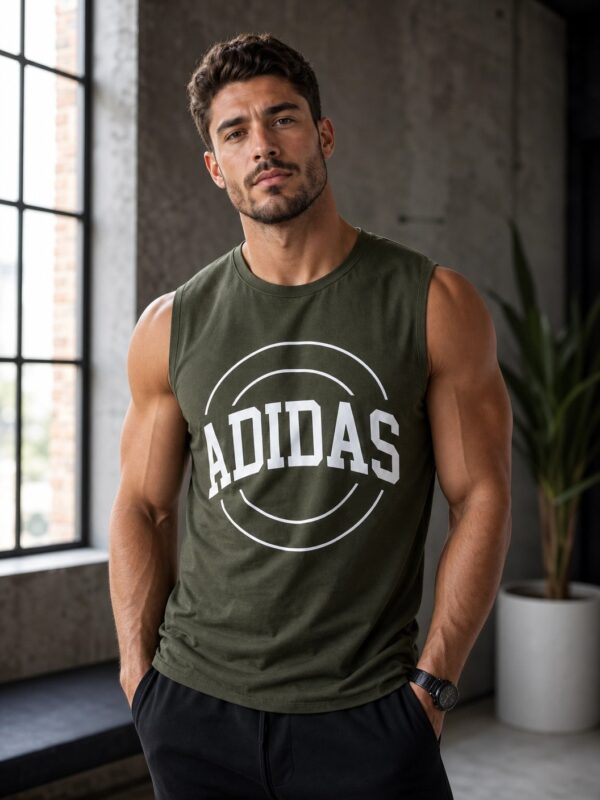 ADIDAS Men's Regular Fit Cotton Blend Sleeveless green