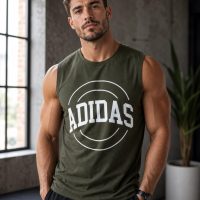 ADIDAS Men's Regular Fit Cotton Blend Sleeveless green