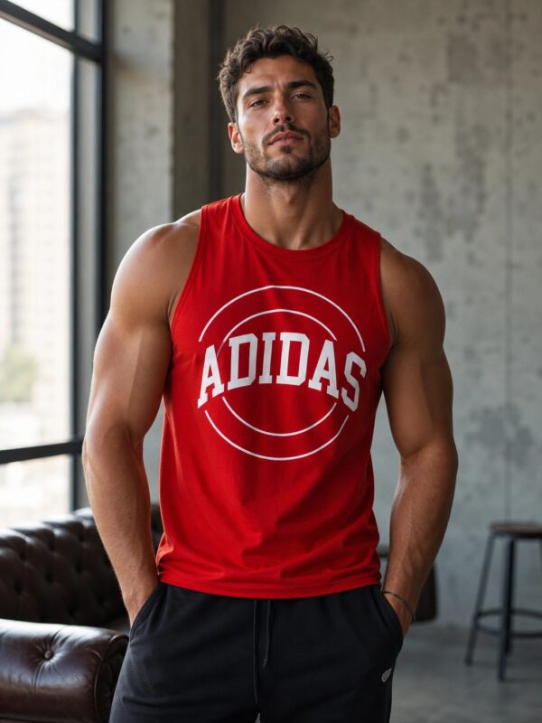 ADIDAS Men's Regular Fit Cotton Blend Sleeveless red
