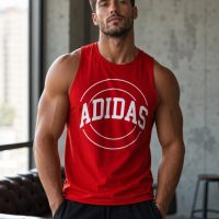 ADIDAS Men's Regular Fit Cotton Blend Sleeveless red