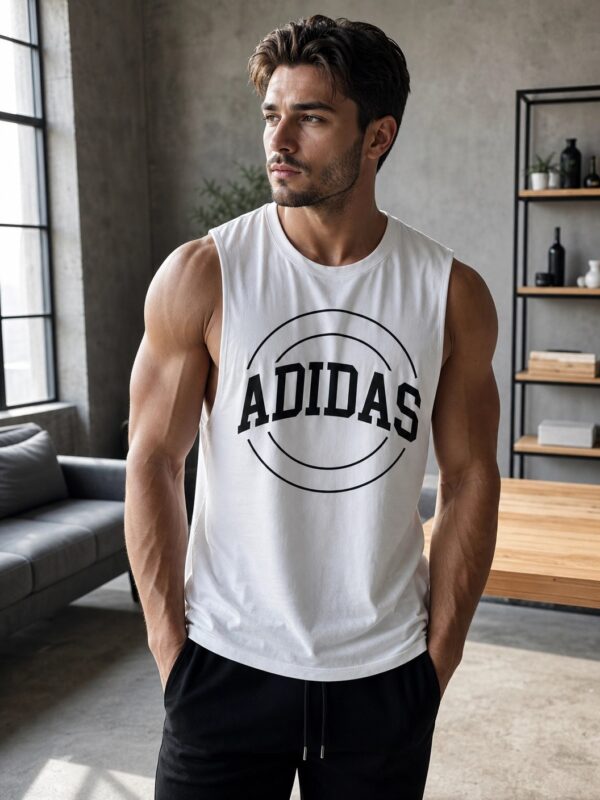 ADIDAS Men's Regular Fit Cotton Blend Sleeveless white