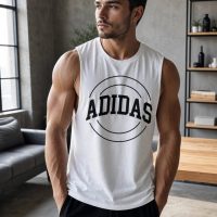 ADIDAS Men's Regular Fit Cotton Blend Sleeveless white