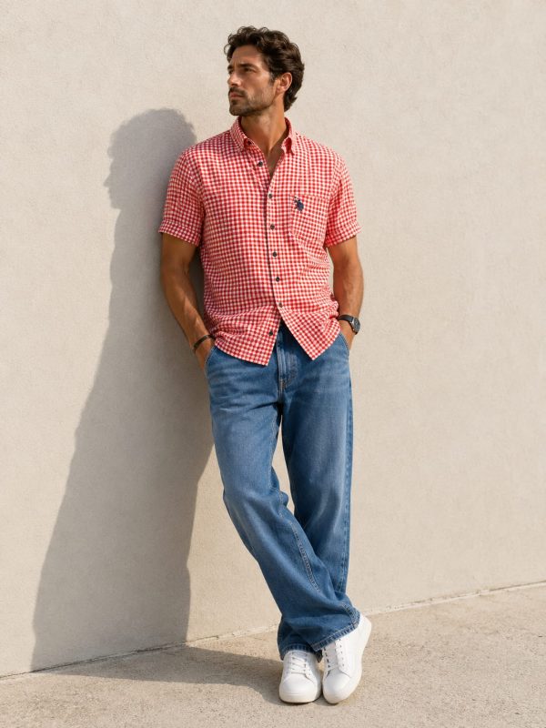Checked Half Sleeve Casual Shirt for Men with Chest Pocket .