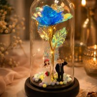 Couple Miniature Rose Flower Glass Dome.