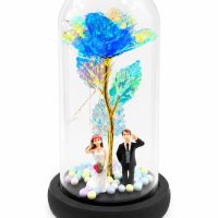 Couple Miniature Rose Flower Glass Dome