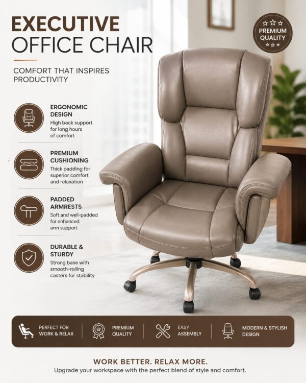 Ergonomic High-Back Executive Chair with Padded Armrests (Taupe) .