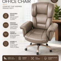 Ergonomic High-Back Executive Chair with Padded Armrests (Taupe) .
