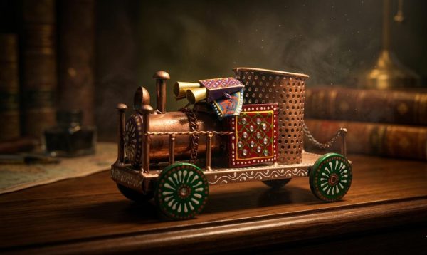Handicrafts Rajasthani Metal Train Engine Pen Stand .