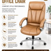 High-Back Executive Chair with Padded Armrests - Tan .