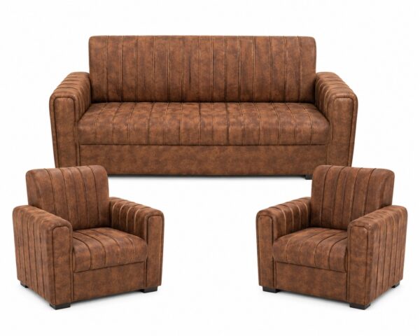 Leatherette 3+1+1 Sofa Set for Living Room - Brown Leatherette 3+1+1 Sofa Set for Living Room - Brown