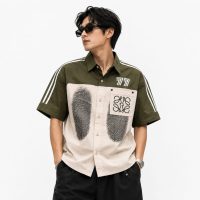 Men Regular Fit Color Block Spread Collar Casual Shirt olive green