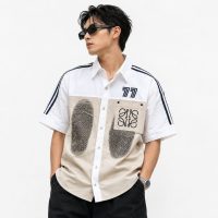 Men Regular Fit Color Block Spread Collar Casual Shirt white