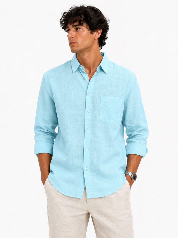 Men Regular Fit Solid Premium Casual Shirt sky blue
