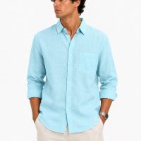 Men Regular Fit Solid Premium Casual Shirt sky blue