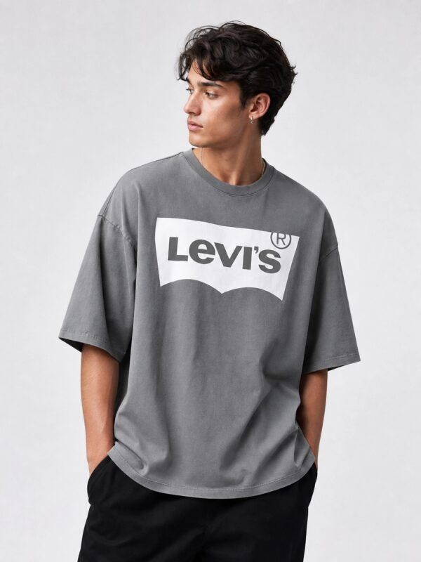 Men's Casual Oversized Graphic Printed Crew Neck T-Shirt gray
