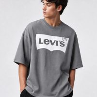 Men's Casual Oversized Graphic Printed Crew Neck T-Shirt gray