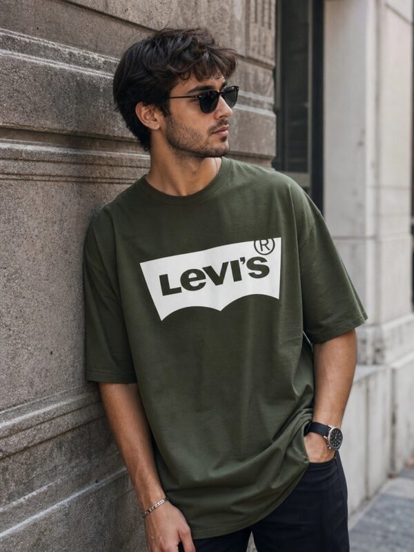 Men's Casual Oversized Graphic Printed Crew Neck T-Shirt olive green