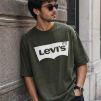 Men's Casual Oversized Graphic Printed Crew Neck T-Shirt olive green