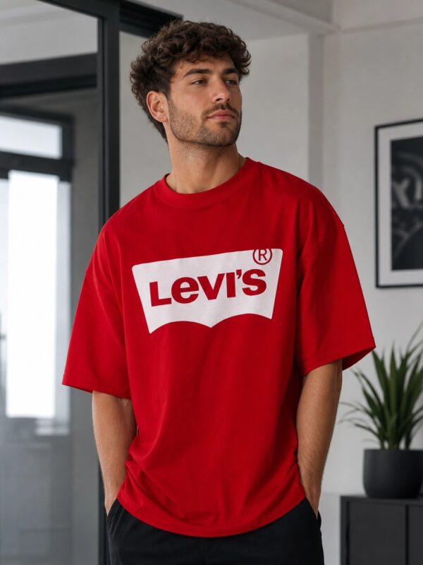 Men's Casual Oversized Graphic Printed Crew Neck T-Shirt red