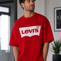 Men's Casual Oversized Graphic Printed Crew Neck T-Shirt red