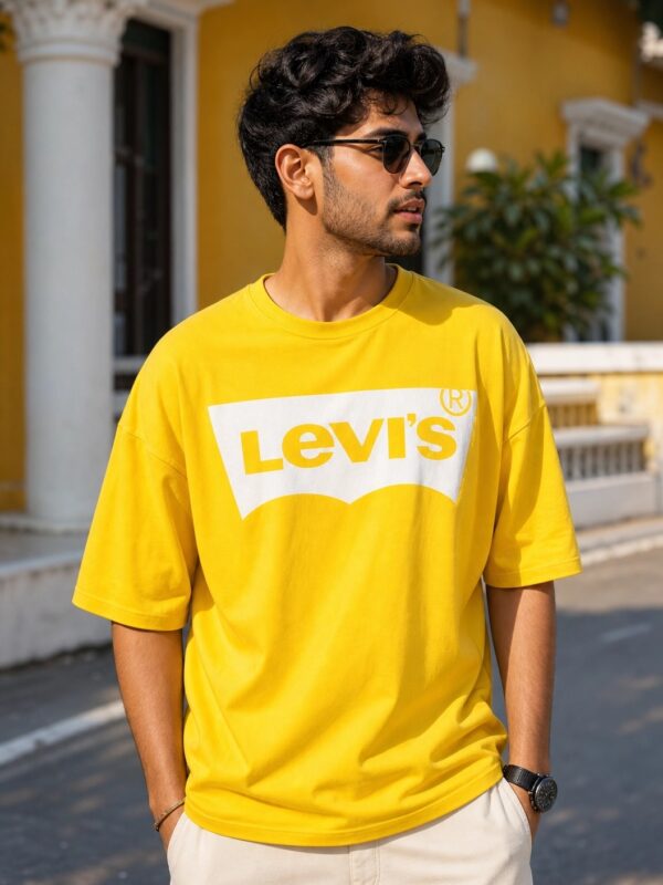 Men's Casual Oversized Graphic Printed Crew Neck T-Shirt yellow