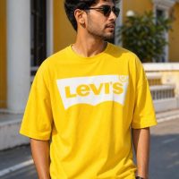 Men's Casual Oversized Graphic Printed Crew Neck T-Shirt yellow