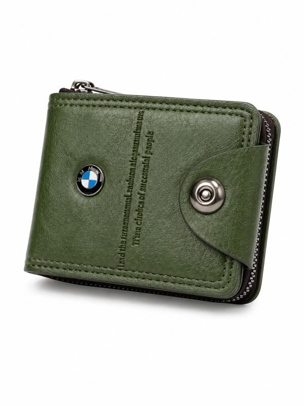 Men's Leather Style Bi-Fold Wallet olive green