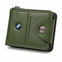 Men's Leather Style Bi-Fold Wallet olive green