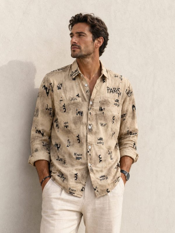Men's Regular Shirt with Typography and Text Print . Men's Regular Shirt with Typography and Text Print .