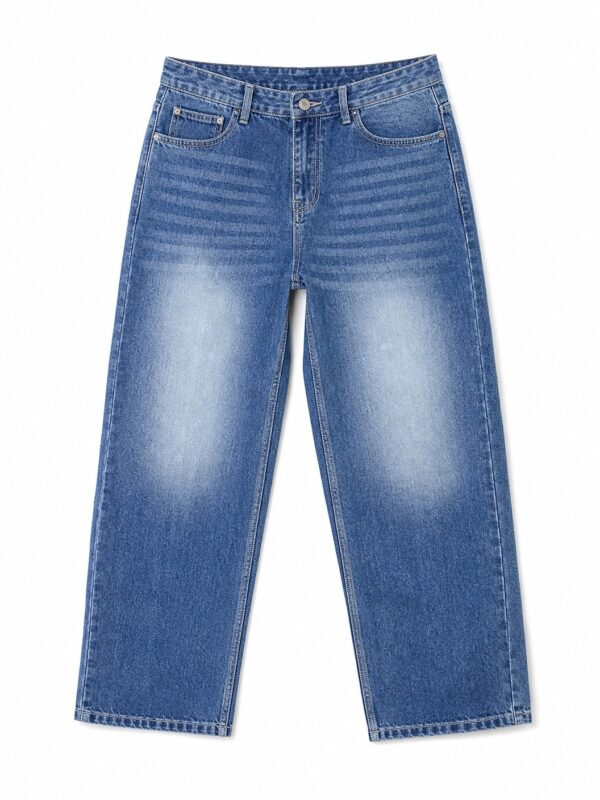 Men's Relaxed Fit Loose Baggy Denim Jeans mid blue