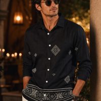 Men's Summer Resort Wear Long Sleeve Shirt black