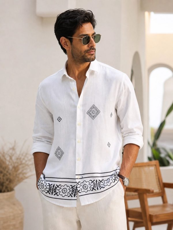 Men's Summer Resort Wear Long Sleeve Shirt white