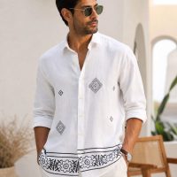 Men's Summer Resort Wear Long Sleeve Shirt white