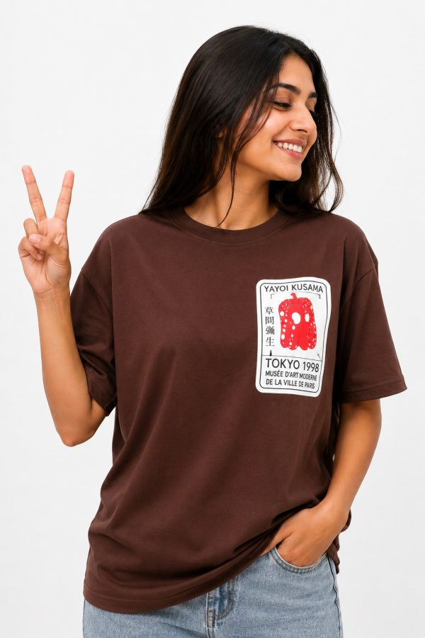 Oversized Graphic Printed T-Shirt coffe brown