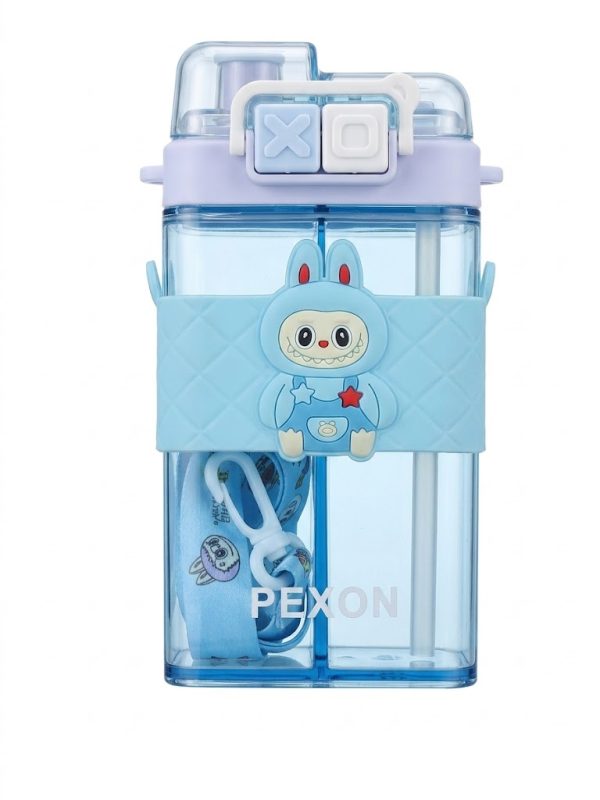 PEXON Square Kids Water Bottle with Straw & Strap