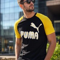PUMA Men Colorblock Crew Neck Cotton Blend White T-Shirt black