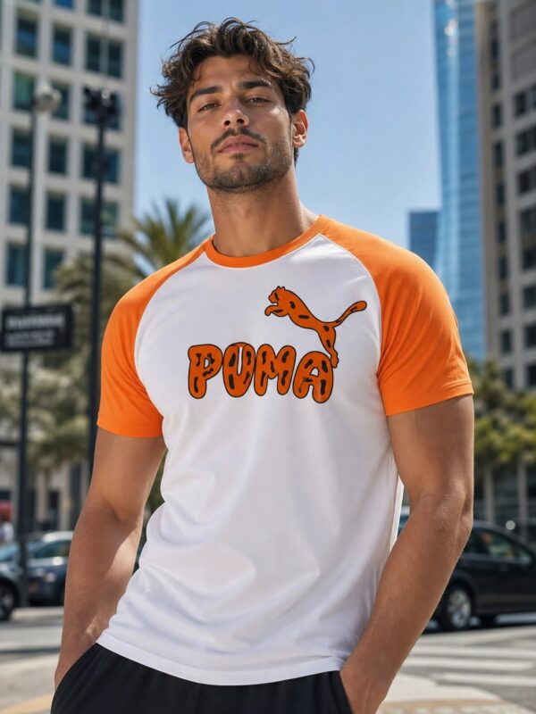 PUMA Men Colorblock Crew Neck Cotton Blend White T-Shirt white