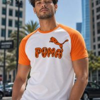 PUMA Men Colorblock Crew Neck Cotton Blend White T-Shirt white