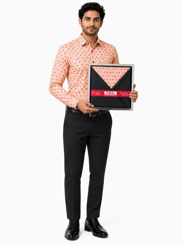 Vimal Printed Shirt Fabric for Men peach