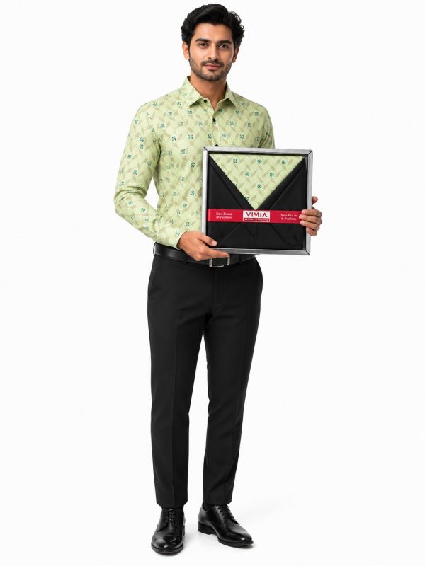 Vimal Printed Shirt Fabric for Men pista green