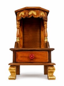 Mini Solid Wood Pooja Mandir for Home with 1 Storage Drawer (Honey Finish)