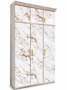 Modern 3-Door Wooden Almirah with Loft & Marble Finish