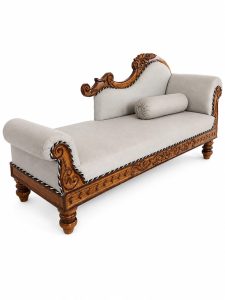 Teak Finish Sheesham Wood Diwan Bed Classic Royal Couch with Bolster Pillow