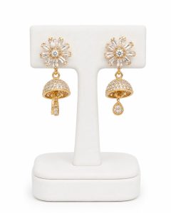 Traditional Gold-Plated Floral AD Jhumka Earrings