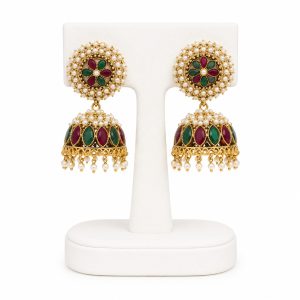 Traditional Pearl & Stone Studded Jhumka Earrings for Women